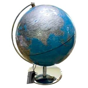 NWT Drexel Heritage Decorative World Globe 10” Blue Metallic Base Modern Décor